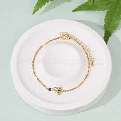 Brass Micro Pave Cubic Zirconia Birthday Flower Link Bracelets, Box Chain Jewelry for Women, Real 18K Gold Plated, February Iris, 6-7/8 inch(17.6cm), 58mm extender chain, , pendant: 8x12.5x2.5mm(BJEW-U031-01G-02)