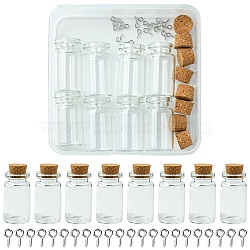 8Pcs Glass Jar Glass Bottles with Cork Stopper, Wishing Bottle, Bead Containers, with 20Pcs Iron Screw Eye Pin Peg Bails, Clear, 4x2.2cm, Inner Diameter: 1.3cm, Capacity: 10ml(0.34fl. oz), Bottleneck: 15mm in diameter(AJEW-FS0001-10)