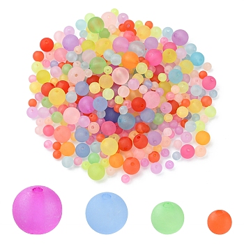 80G 4 Styles Transparent Acrylic Ball Beads, Frosted Style, Round, Mixed Color, 6~12mm, Hole: 1~2mm, 20g/style