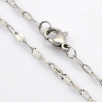 304 Stainless Steel Dapped Cable Chain Necklaces for Men, Stainless Steel Color, 17.7 inch(45cm)