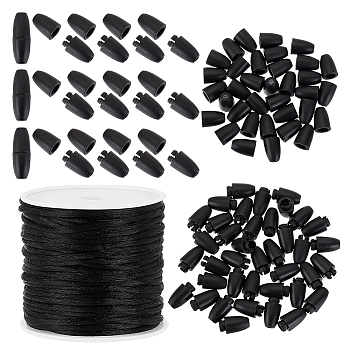 DIY Jewelry Making Finding Kits, Including Nylon Braided String Threads, Plastic Breakaway Clasps, Black, Cord: 1.5mm, about 16.4 yards(15m)/bag