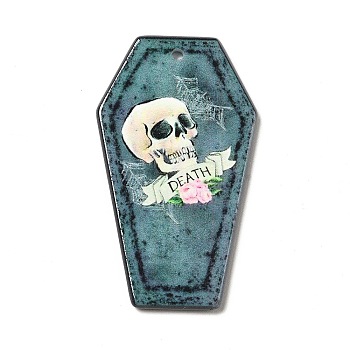 Acrylic Pendants, Tombstone Theme Charms, Skull Pattern, 46x27x2.5mm, Hole: 1.8mm