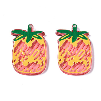 Translucent Acrylic Pendants, 3D Printed, Pineapple, Salmon, 34.5x24x3mm, Hole: 1.4mm