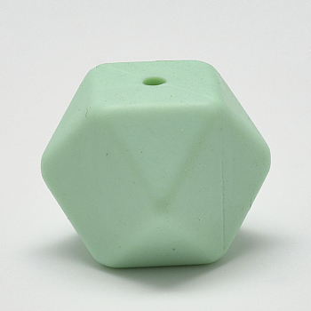 Food Grade Eco-Friendly Silicone Beads, Chewing Beads For Teethers, DIY Nursing Necklaces Making, Faceted Cube, Pale Turquoise, 14x14x14mm, Hole: 2mm