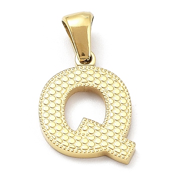 Ion Plating(IP) 316L Surgical Stainless Steel Pendants, Real 18K Gold Plated, Letter Charm, Textured, Letter Q, 15.5x12.5x1.6mm, Hole: 3.5mm
