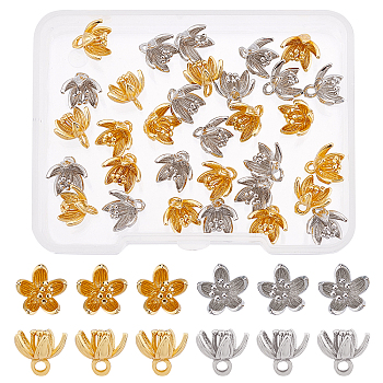 SUPERFINDINGS 32Pcs 2 Colors Brass Charms, Flower, Mixed Color, 8x9mm, Hole: 1.5mm, 16pcs/color