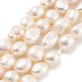 Natural Cultured Freshwater Pearl Beads Strands, Two Sides Polished, Grade 3A, White, 7~8mm, Hole: 0.6mm, about 20~22pcs/strand, 7.28''(18.5cm)