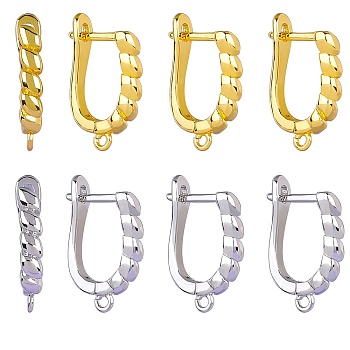 4 Pairs 2 Colors Brass Hoop Earring Findings, Latch Back, Lead Free & Cadmium Free, Platinum & Golden, 18.5x12x3mm, Hole: 1.2mm, Pin: 1mm, 2 Pairs/color
