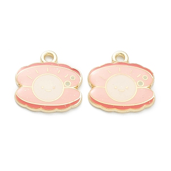 Alloy Enamel Pendants, for DIY Accessories, Scallop Shapes, Light Gold, Lead Free & Cadmium Free, Salmon, 18x17.5x2mm, Hole: 2mm