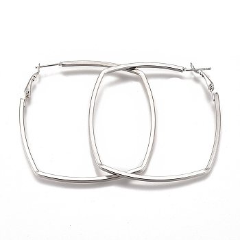 Iron Hoop Earrings, Square, Platinum, 56x55.5x5mm, Pin: 0.8mm