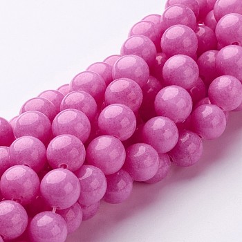 Natural Mashan Jade Round Beads Strands, Dyed, Magenta, 8mm, Hole: 1mm, about 51pcs/strand, 15.7 inch