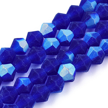 Imitate Austrian Crystal Bicone Frosted Glass Beads Strands, Grade AA, Faceted, Dark Blue, 6x6mm, Hole: 1.2mm, about 45~47pcs/strand, 9.65~9.84 inch(24.5~25cm)