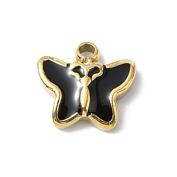 304 Stainless Steel Black Enamel Charms, Butterfly Charm, Real 14K Gold Plated, 7x4.5x2mm, Hole: 1mm