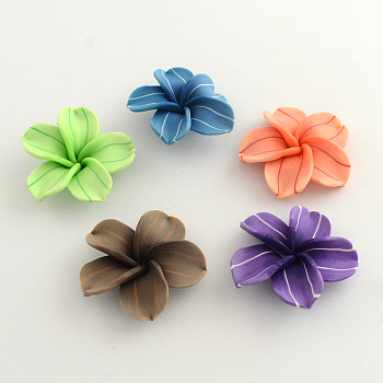 Handmade Polymer Clay Flower Beads, Mixed Color, 42~44x11mm, Hole: 2mm