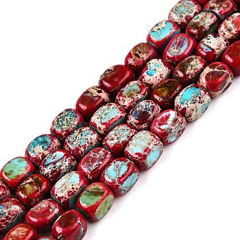 Natural Imperial Jasper Beads Strands, Dyed, Cuboid, FireBrick, 6.5~7.5x5~6x5~6mm, Hole: 0.8mm, about 53~60pcs/strand, 15.55~15.87 inch(39.5~40.3cm)