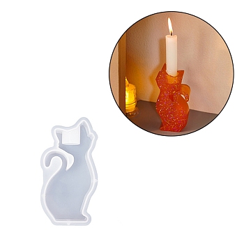 Lovely Cat Shape Candlestick Silicone Molds, Candle Holder Resin Molds, DIY Epoxy Resin Casting Mold for Taper Candles, Candle Stand Mold, White, 13.3x6.6x3.15cm, Inner Diameter: 12x5.25cm