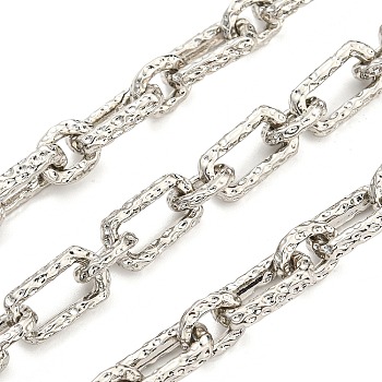 Alloy Textured Oval Link Chains, Unwelded, with Spool, Real Platinum Plated, 13.8x7.8x3mm, about 3.28 Feet(1m)/Roll
