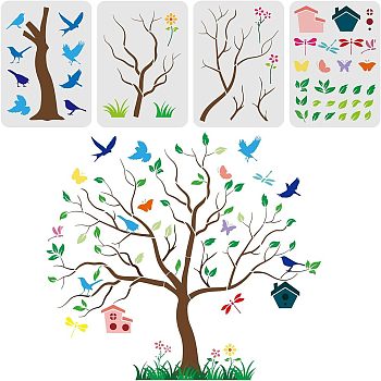 PET Hollow out Drawing Painting Stencils Sets for Kids Teen Boys Girls, for DIY Scrapbooking, School Projects, Plants Pattern, 29.7x21cm, 4 sheets/set