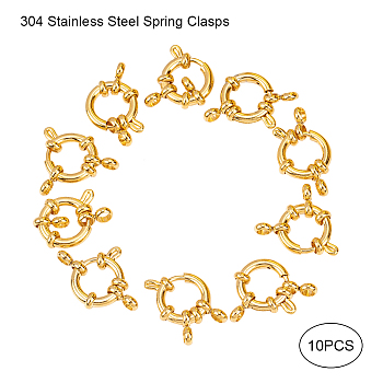 304 Stainless Steel Spring Ring Clasps, Ring, Real 24K Gold Plated, 12.5x4mm, Hole: 2.5mm