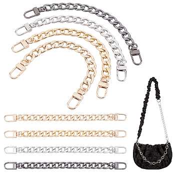 PandaHall Elite 8Pcs 4 Colors Aluminum Curb Chains Bag Handles, with Alloy Clasps, for Bag Replacement Accessories, Mixed Color, 20cm, 2pcs/color