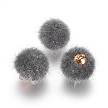 Handmade Plush Cloth Fabric Covered, with CCB Plastic Findings, Round, Golden, Dark Gray, 17x15mm, Hole: 1.5mm