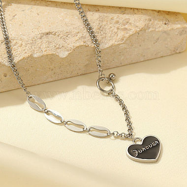 Stainless Steel Enamel Heart Pendant Necklaces for Women(BR5096)-3