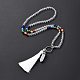 Natural Quartz Crystal Bullet & Tassel Pendant Necklace with Mixed Gemstone Beaded Chains(NJEW-E585-02G)-3