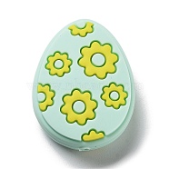 Easter Egg with Flower Silicone Beads, Honeydew, 29.5x23x9.5mm, Hole: 2.5mm(SIL-R014-06A)