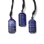 Natural Lapis Lazuli Rectangle Pendant Necklace with Nylon Cord for Women, 25.98~27.17 inch(66~69cm)(NJEW-C001-01B-01)