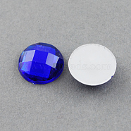 Acrylic Rhinestone Cabochons, Flat Back, Faceted, Half Round, Blue, 12x4.5mm(GACR-R002-12mm-14)