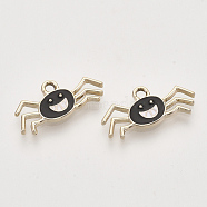 Light Gold Plated Alloy Pendants, with Enamel, Spider, Black, 10.5x22x2mm, Hole: 2mm(X-ENAM-T009-13A)