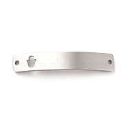 304 Stainless Steel Connector Charms, Curve Rectangle with Pattern, Stainless Steel Color, Hamsa Hand Pattern, 34.5x6x1.5mm, Hole: 1.5mm(STAS-G294-02P-05)