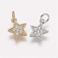 Brass Micro Pave Grade AAA Cubic Zirconia Charms, Lead Free & Nickel Free & Cadmium Free, Star, Mixed Color, 9x7.5x1.5mm, Hole: 2mm(ZIRC-K059-13-NR)