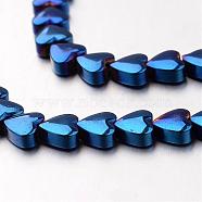 Electroplate Non-magnetic Synthetic Hematite Bead Strands, Heart, Blue Plated, 6x6x3mm, Hole: 1mm, about 71pcs/strand, 15.7 inch(G-F300-22A-05)