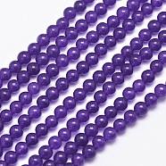 Natural Malaysia Jade Bead Strands, Dyed, Round, Indigo, 4mm, Hole: 0.8mm, about 92pcs/strand, 15 inch(G-A146-4mm-A01)