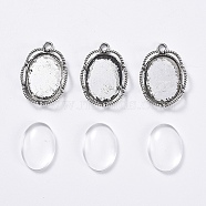 DIY Pendant Making, with Tibetan Style Alloy Pendant Cabochon Settings and Transparent Oval Glass Cabochon, Antique Silver, Cabochon Setting: 26x17mm, Glass: 18x13x4~5mm(DIY-X0293-15AS)