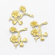 Brass Pendants, Lead Free & Cadmium Free & Nickel Free, Flower, Raw(Unplated), 27x23x3.5mm, Hole: 1mm(KK-F721-052C-RS)