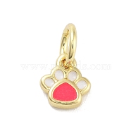 Real 18K Gold Plated Brass Enamel Charms, with Jump Ring, Long-Lasting Plated, Lead Free & Cadmium Free, Paw Print Charm, Deep Pink, 6x5.5x2mm, Hole: 3mm(KK-M293-22G-01)