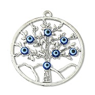 Blue Evil Eye Alloy Big Pendants, Lucky Eye Charms, Antique Silver, Tree of Life, 61x56x4mm, Hole: 3mm(PALLOY-JF02358-05)