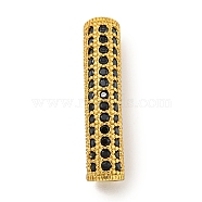 Brass Micro Pave Black Cubic Zirconia Beads, Bend Tube, Real 18K Gold Plated, 27x6x5.5mm, Hole: 3.5x4mm(KK-G493-12G-02)