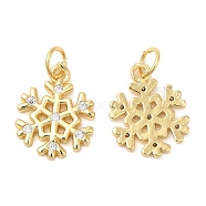 Christmas Rack Plating Brass Pendants, with Cubic Zirconia, Lead Free & Cadmium Free, Long-Lasting Real 18K Gold Plated, Snowflake, Real 18K Gold Plated, 18.5x12.5x2mm(KK-D037-01G)