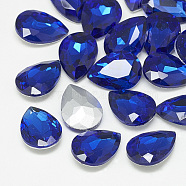 Pointed Back Glass Rhinestone Cabochons, Back Plated, Faceted, teardrop, Sapphire, 18x13x5mm(RGLA-T081-13x18mm-11)