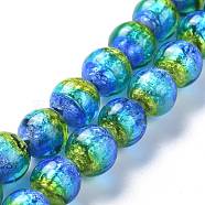 Handmade Silver Foil Lampwork Beads, Luminous, Glow in the Dark, Round, Blue, 10mm, Hole: 1.4mm(FOIL-K001-02A-10mm)
