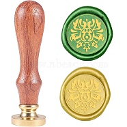 Wax Seal Stamp Set, Sealing Wax Stamp Solid Brass Head,  Wood Handle Retro Brass Stamp Kit Removable, for Envelopes Invitations, Gift Card, Floral Pattern, 83x22mm(AJEW-WH0208-343)