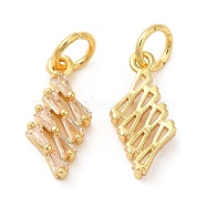 Rack Plating Brass Pave Clear Cubic Zirconia Pendants, Rhombus Charms with Jump Ring, Long-Lasting Plated, Lead Free & Cadmium Free, Real 18K Gold Plated, 16x8x3mm, Hole: 4mm(KK-Z026-07G)