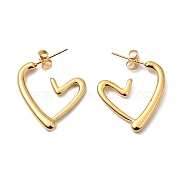 Ion Plating(IP) 304 Stainless Steel Heart Stud Earrings, Half Hoop Earrings, Golden, 28.5x2.7mm(EJEW-Z028-07G)