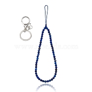 Natural Lapis Lazuli and Iron Alloy Lobster Claw Clasp Keychain, with Braided Nylon Thread, 27~27.5cm(HJEW-SW00007-03)