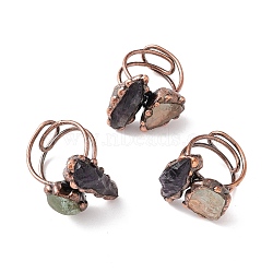 Natural Amethyst & Green Quartz Irregular Nugget Open Cuff Ring, Red Copper Brass Wire Wrap Chunky Ring for Women, Cadmium Free & Lead Free, US Size 10 3/4(20.3mm)(RJEW-I082-04R)