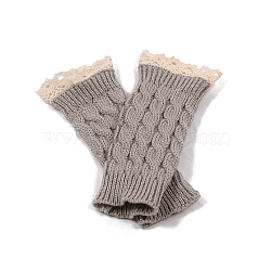 Acrylic Fiber Yarn Knitting Fingerless Gloves, Lace Edge Winter Warm Gloves with Thumb Hole for Women, Dark Gray, 190x75mm(COHT-PW0002-50G)