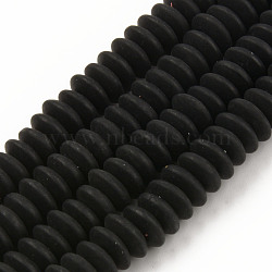 Handmade Polymer Clay Beads Strands, Flat Round, Black, 8.5~9x3.5mm, Hole: 1.6mm, about 112pcs/strand, 15.75 inch~16.14 inch(40~41cm)(CLAY-N008-064-A16)